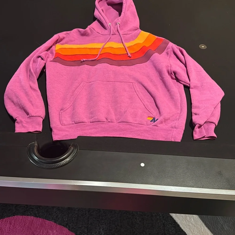 Aviator Nation Women's Pink Hoodie with wave Multicolor Stripes magenta - Picture 5 of 5
